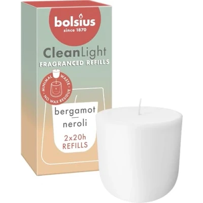 Imagen de Bolsius CleanLight Recarga Vela Perfumada Recargable Bergamota &amp; Neroli Solo Recargas 2 uds Duración de la Combustión 20 Horas Contiene Cera Vegetal Natural Concepto Sostenible