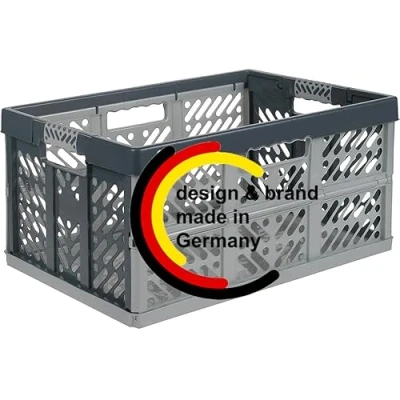Imagen de KiNDERWELT Caja Plegable Profesional Robusta 45 L hasta 50 kg de Almacenamiento, Cesta Transporte, Plata/Gris
