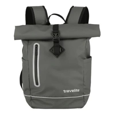 Imagen de travelite Basics Roll Up Rucksack, Mochila Hecha de Material Impermeable, Escolar Poliéster con Reflectores y Cierre Enrollable, 400 g, 48 cm, 19 Litros, Gris (Antracita)