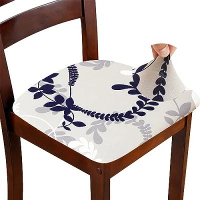Imagen de ZHILING Juego de 6 fundas elásticas para asiento silla comedor, protectoras extraíbles y lavables con lazos