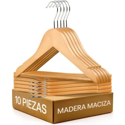 Imagen de Perchas Infantiles de Madera Juego 10 Resistente Haya Natural Organización Ideal para la Ropa Niños