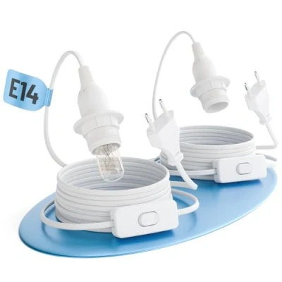 Imagen de greate. 2x Portalámparas E14 con cable y interruptor blanco 3,5 metros enchufe máximo 60W 250V casquillo interruptor, casquillo, portalamparas, porta lamparas