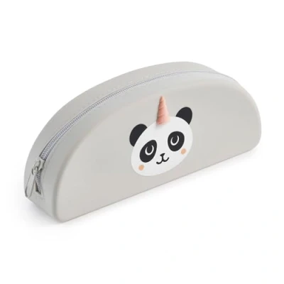 Imagen de Back2Fun Portatodo Ovalado Panda, Estuche 1 Compartimento, Tamaño 195 x 80 42 mm, de Silicona, Cierre Cremallera, Color Gris Pastel