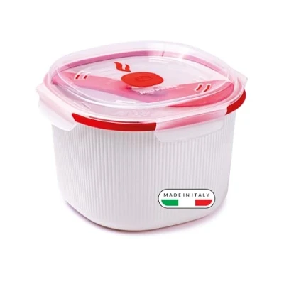 Imagen de arrocera Snips para microondas, Rice, cereales y verduras, vaporera 2.70 litres, 20.5 x 14.5 cm, blanca roja, 100% fabricada en Italia, 0% BPA