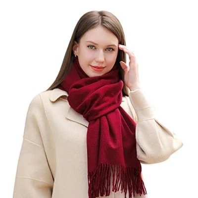Imagen de MASADA Bufanda de invierno para mujer cálida y suave XXL 200 x 70 cm Rojo oscuro