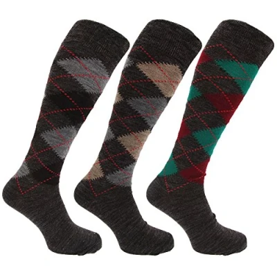 Imagen de Pack de 3 pares calcetines largos para hombre, lana cordero, 39 45 Assorted Dark Argyle