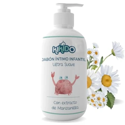 Imagen de Kikido Jabón Íntimo Infantil 250 ml Gel Intimo Pediatrico con Extracto de Camomila Jabon Baño Bebé para Piel Sensible, Hidratante y Purificante,