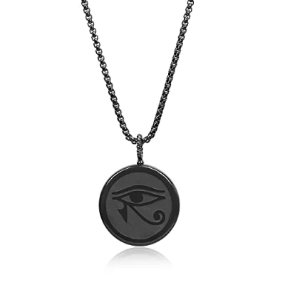 Imagen de COAI Collar de Acero Inoxidable con Colgante Ojo Horus Obsidiana Piedra Natural para Hombre
