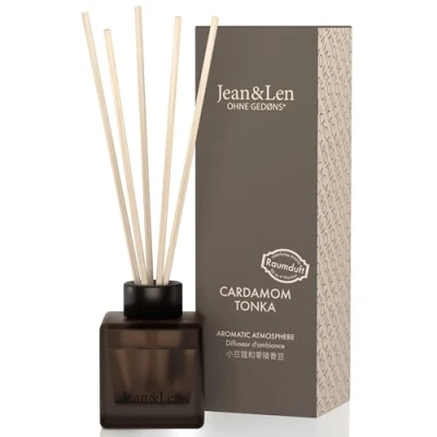 Imagen de Jean &amp; Len Atmósfera aromática de cardamomo y Tonka, Fragancia especiada perfumista, Frasco, difusor Ambiental con Varillas aromáticas Madera, Vegano, 50 ml