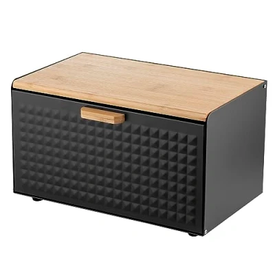 Imagen de Florina Panera CUBE con Juego de 3 Recipientes para Almacenamiento I Caja Pan Acero Tapa Bambú Espaciosa y Moderna Café, Té Azúcar Color: Negro