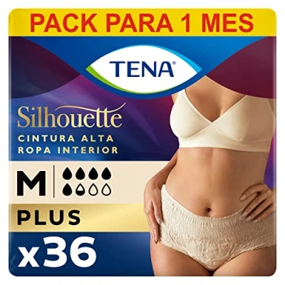 Imagen de TENA Silhouette Plus Creme 4x9 Ropa Interior para Incontinencia y Pérdidas de Orina Abundante Diseño Cómodo Transpirable 36 Braguitas Desechables Talla Mediana