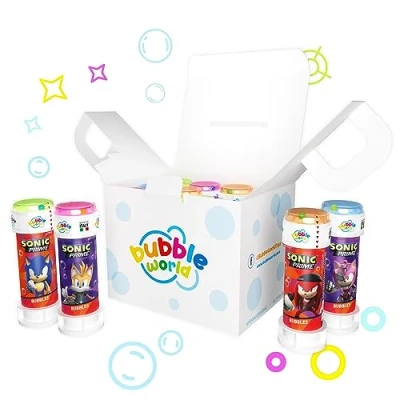 Imagen de Bubble World Sonic Party Pack 12 Tubos de Burbujas 60ml Monocolor y soplador Integrado Fiestas cumpleaños para tu Hijo Sus Amigos Made in Italy