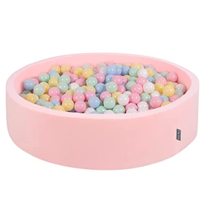 Imagen de KiddyMoon Piscina De Bolas 120X30cm/600 Redondo Grande para Ninos,Hecha En La UE, Rosa: Azul Pastel/Amarillo Pastel/Blanco/Menta/Rosa Claro