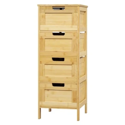 Imagen de EUGAD Armario Baño con 4 Cajones, Cajonera de Bambú, Estrecho Esquinero para Cocina, y Dormitorio, Protección contra Polvo Humedad, 30x30x80 cm