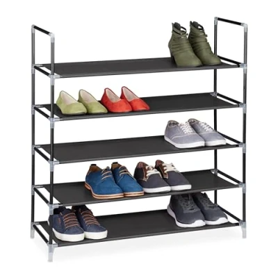 Imagen de Relaxdays Zapatero con Asas H x B T: Aprox. 90,5 87 29,5 cm Rakku Fieltro de Tejido 5 estantes para 25 Pares Zapatos como y Estantería Ampliable, Negro