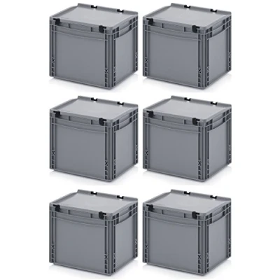 Imagen de 6 recipientes europeos de 40 x 30 33,5 cm con tapa bisagra, incluye metro plegable