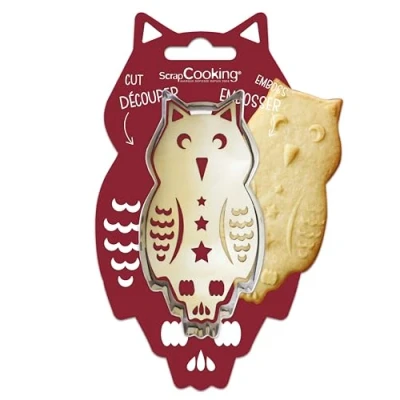 Imagen de ScrapCooking 2103 Kit de cortadora y embosador madera búho Cortador galletas acero inoxidable para en relieve, molde accesorio pastelería con mantequilla Brucier, Brujería