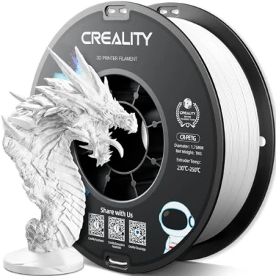 Imagen de Creality Filamento PETG 1.75mm, Fuerte Tenacidad, Inodoro, Mejor Fluidez, Impresora 3D Precisión Dimensional +/ 0.03mm, 1KG Blanco