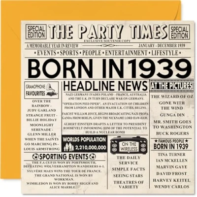 Imagen de Tarjetas de cumpleaños número 85 para hombres y mujeres Born In 1939 Newspaper Tarjeta feliz abuelo, abuela, vintage, retro en 1939, 145 mm x mm,