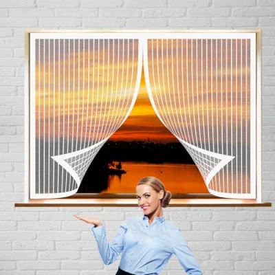 Imagen de Mosquitera para Ventana con Imán 105 x 115 cm Puerta Magnetica Cierra Automáticamente sin Taladrar Instalacin Fcil Cortina Pasillos/Ventana, Blanco