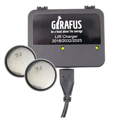 Imagen de Girafus Cargador de Batería para Pila Botón Recargable LIR 2032/2016 / 2025 2 Baterías LIR2032 3.7V Incluidas Universal: Apto Cualquier USB