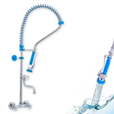 Imagen de GOLDMAN SERVICE Grifo Pomo Industrial Hostelería de Pared Extensible para Fregadero Lavabo Cocina con Spray Ducha