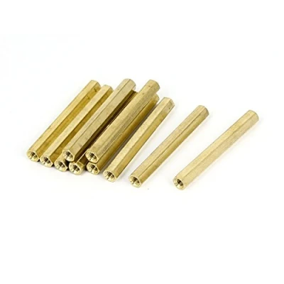 Imagen de sourcing map M4 x 50mm Hembra Roscado Latón Hexagonal Separador Pilar Espaciador Tuerca 10uds