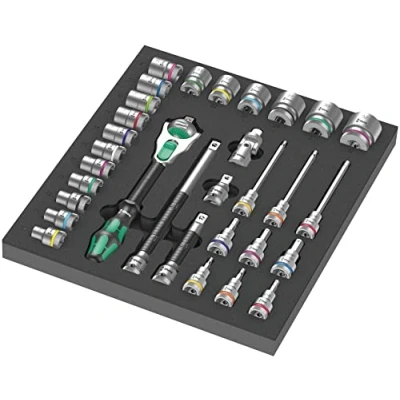Imagen de Wera 05150112001 9722 Depósito de espuma juego carraca Zyklop 8000 C 1/2&quot; Set 1, 31 piezas, Negro verde