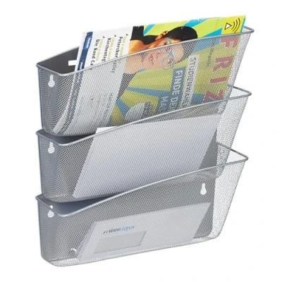 Imagen de Relaxdays, Juego de 3 Revistero Pared, Soporte Revistas Metal Compartimentos, Organizador Cartas 39x36x12 cm, Plateado, Acero