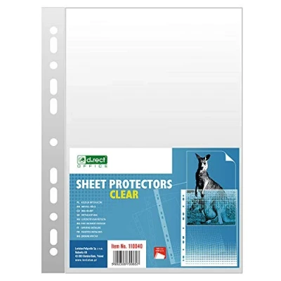 Imagen de D.RECT Fundas Multitaladro 50 Micras Tamaño A4 Folio Cristal, Cristal Pack de 100 Unidades Perforadas Transparentes Bolsillos Polipropileno