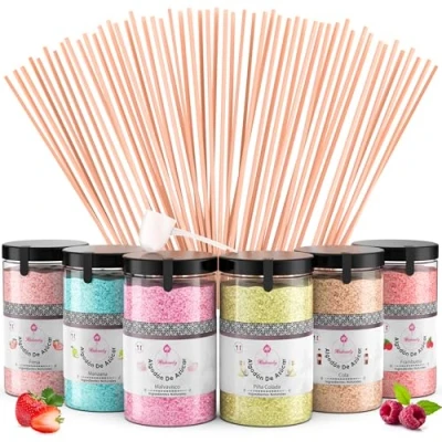 Imagen de Misskandy,azucar para algodon de azucar/para máquina 1,8 kg (6 * 300g)/sabores: fresa, manzana, malvavisco, cola, frambuesa, piña colada, + 50 palos (30 cm) (ofrecido)