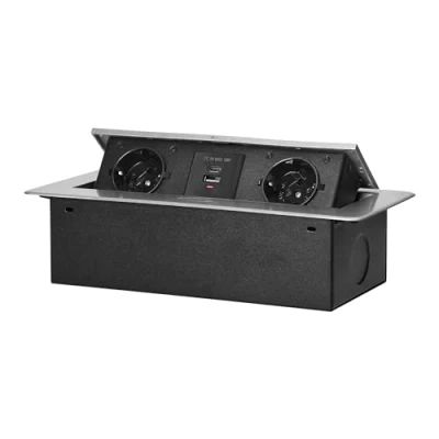 Imagen de Miratic Regleta Enchufes Empotrable Mesa Enchufe Multiple con Borde Plano Fresado Regletas Cargador USB 2 2P+Z (Schuko) 2X (typ A+C; 3,6A) Ideal para Oficina y Hogar