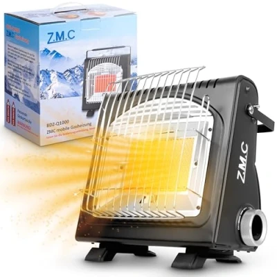 Imagen de Z.M.C calentador de gas portátil 2 en 1 y estufa gas, calefactor camping multifuncional cerámica 1,7 kW, para exteriores e interiores, móvil con encendido