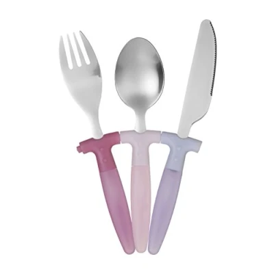 Imagen de Premier Housewares Juego de 18/0 los niños Cuchillo, Tenedor y Cuchara Cubiertos Set Parent, Acero Inoxidable, Rosa/Morado, 23 x 15 1.3 cm