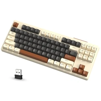 Imagen de ATTACK SHARK x FREEWOLF M87 80% Teclado Inalámbrico para Juegos, 87 Teclas TKL RGB Sensación Mecánica SA PBT Bluetooth/Modo Dual 2.4Ghz, Batería 4000mAH Mac/Win Café