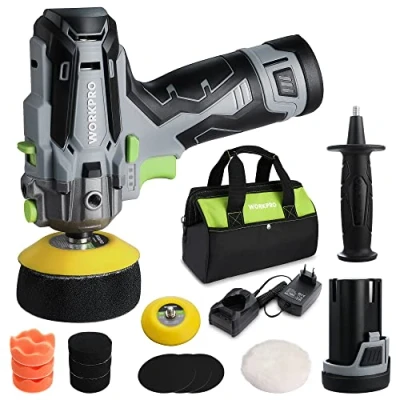 Imagen de WORKPRO 12V Pulidora Coche, Orbital, Máquina de Pulir, Lijadora para Automóvil, con 19 Accesorios, 2 Baterias, Discos Espuma, Pulir y Encerar Automóviles