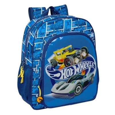 Imagen de HOT WHEELS SONNY Mochila Escolar Niño, Infantil, Adaptable a Carro, Ideal para Niños en Edad Escolar, Cómoda y Versátil, Calidad Resistencia, 32x12x38 cm, Color Azul marino