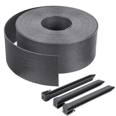 Imagen de VOUNOT Borde Jardín Césped Borde, Bordillo Escondido Flexible de PE Aspecto Natural, Longitud 20 m Altura 13 cm Espesor 4 mm con 12 Estacas Anclaje, Gris