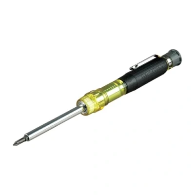 Imagen de Klein Tools 32614 Destornillador, Precision Electronics 4 en 1 Destornillador de bolsillo con puntas resistencia industrial, amarillo/negro
