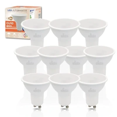 Imagen de LED ATOMANT Pack 10x Bombilla GU10 8W, Color Blanco Neutro (4500K), 800 Lumenes, Halogeno equivalente a 80W tradicional