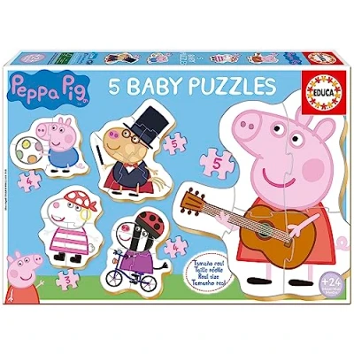Imagen de Educa Conjunto de 5 Baby Puzzles Infantiles progresivos Peppa Pig 3 a Piezas. Recomendados Partir 24 Meses (18589)