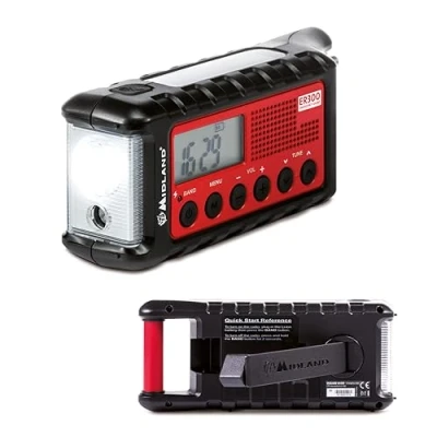 Imagen de Midland ER300 Radio Emergencia Multifuncional, Power Bank, Receptor Am/FM y Linterna Dinamo 1 ER300, Baterías Recargables, Cable USB/Micro USB