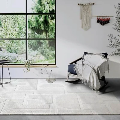Imagen de Villeroy &amp; Boch Alexis Alfombra de Lana Natural para salón, Tejida a Mano y respetuosa con el Medio Ambiente, Bohemia Dormitorio, Comedor, Pasillo, Cocina, Color Crema,