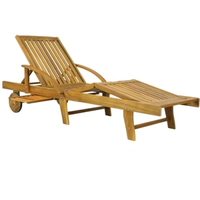 Imagen de CASARIA® Tumbona Madera Acacia Silla Reclinable Jardín Mesa Extensible Ruedas Plegable 160Kg