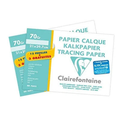 Imagen de Clairefontaine 196853AMZC Un lot de 2 pochettes Calque supérieur 15 feuilles (12 + 3 gratuites) 21x29,7 cm 70/75g