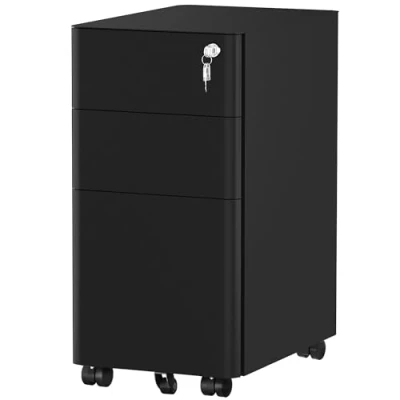 Imagen de YITAHOME Cajonera Oficina con 3 Cajones, Armario Archivador Móvil Ruedas, Metalico Mueble Cerradura y Llave para Carta/A4, Negro, 45 x 30 61cm