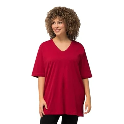 Imagen de Ulla Popken T shirt V ausschnitt, Camiseta para Mujer, Rojo (Mohn), 46 48