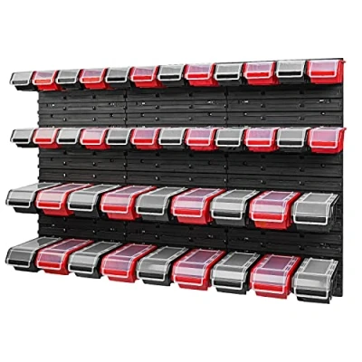 Imagen de Caja apilable de pared 1158 x 780 mm Sistema almacenamiento 42 unidades cajas con tapa Estantería para