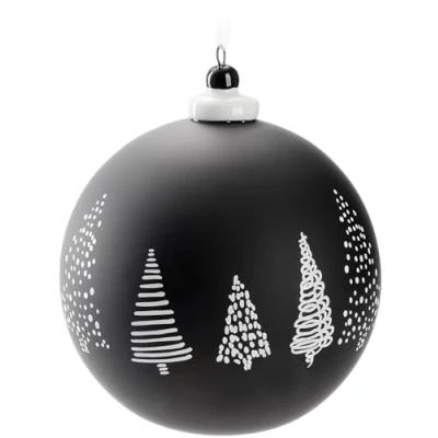 Imagen de BRUBAKER Adorno de Navidad Premium Negro Árboles Árbol 10 cm Mate y Pintado a Mano Cristal con Tapa Porcelana