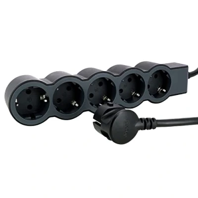 Imagen de Legrand 694564, Regleta de enchufes, Enchufe múltiple con 5 Tomas Corriente, Cable 3m, Color Negro/Gris Oscuro